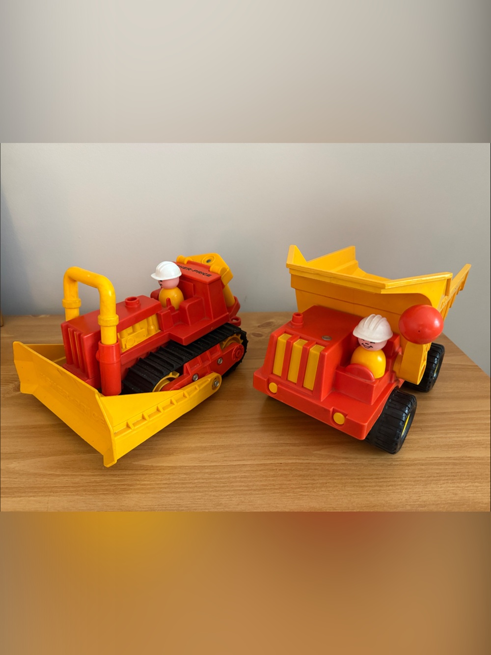 Fisher Price Vintage Construction Dump Truck & Bulldozer Toy Set